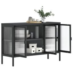 Berkfield Home Sideboard Black 105x35x70 cm Glass & Steel - Size: 105 x 35 x 70 cm - thumbnail 4
