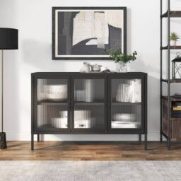 Berkfield Home Sideboard Black 105x35x70 cm Glass & Steel - Size: 105 x 35 x 70 cm