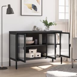 Berkfield Home Sideboard Black 105x35x70 cm Glass & Steel - Size: 105 x 35 x 70 cm - thumbnail 3