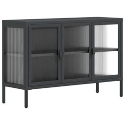 Berkfield Home Sideboard Black 105x35x70 cm Glass & Steel - Size: 105 x 35 x 70 cm - thumbnail 2