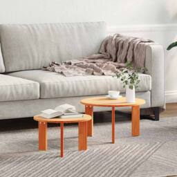 Berkfield Home Modern Coffee Table Set 2 pcs Wax brown 47.5 x 47.5 x 27 cm - thumbnail 2