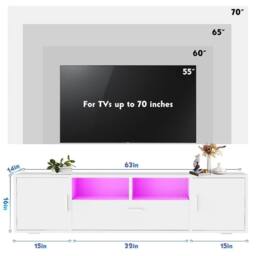 FORGEVIO TV Stand 160cm High Gloss TV Unit Cabinet Sideboard in White - thumbnail 2