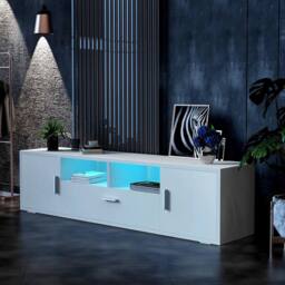FORGEVIO TV Stand 160cm High Gloss TV Unit Cabinet Sideboard in White - thumbnail 6