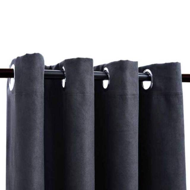 Berkfield Home Elegant Blackout Curtains with Metal Rings 2 pcs Anthracite 140x175 cm in Dark Grey - image 1