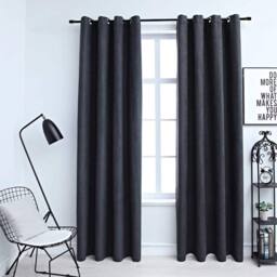 Berkfield Home Elegant Blackout Curtains with Metal Rings 2 pcs Anthracite 140x175 cm in Dark Grey - thumbnail 2