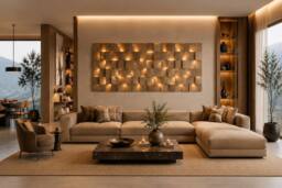 Mafett Large Premium Aurora Mosaic Wall Art Canvas Print in Gold - Size: 150 cm × 80 cm