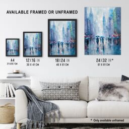 Artery8 Rainy New York Abstract Cityscape Oil Painting Framed Art Print in Blue - Size: A4 - thumbnail 3