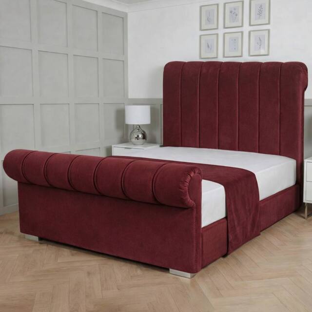 Living Comfort Bedz Orion Plush Velvet Upholstered Bed Slatted Base with 48Inch Headboard in Maroon - Size: King - image 1
