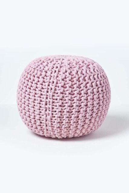 Homescapes Round Cotton Knitted Pouffe Footstool in Bright Pink - image 1