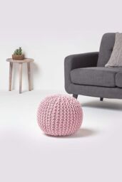Homescapes Round Cotton Knitted Pouffe Footstool in Bright Pink - thumbnail 2