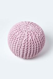 Homescapes Round Cotton Knitted Pouffe Footstool in Bright Pink - thumbnail 3
