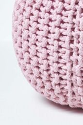 Homescapes Round Cotton Knitted Pouffe Footstool in Bright Pink - thumbnail 4