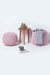Homescapes Round Cotton Knitted Pouffe Footstool in Bright Pink - thumbnail 6