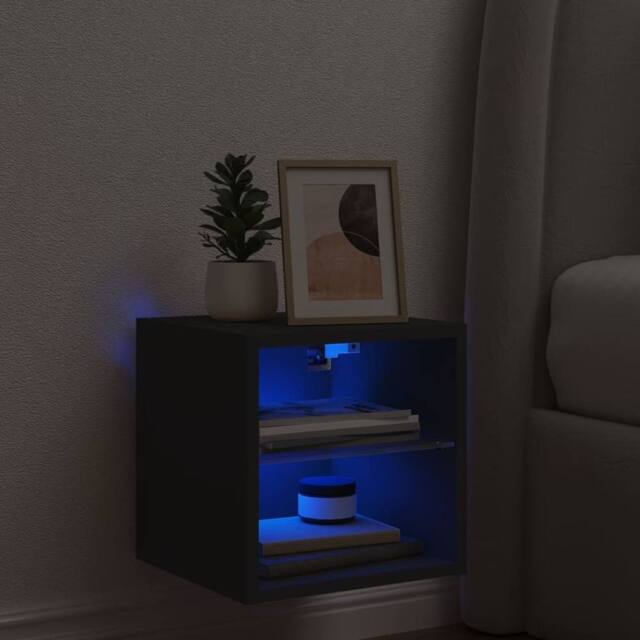 Berkfield Home TV Wall Cabinet with LED Lights Black 30x28.5x30 cm - image 1