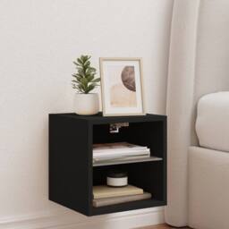 Berkfield Home TV Wall Cabinet with LED Lights Black 30x28.5x30 cm - thumbnail 4