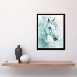 "Artery8 White Horse Portrait Light Blue Watercolour Framed Art Print - Size: W12"" x H16""" - thumbnail 4