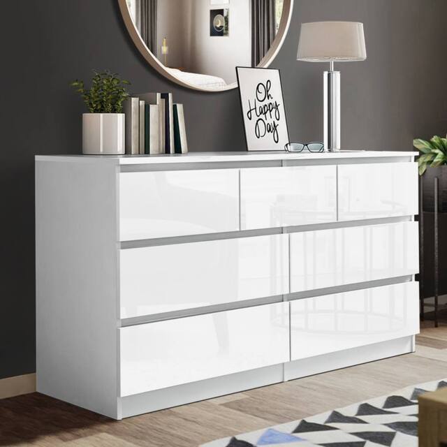 LUXURY LIFE Olivia Gloss Chest of Drawers 7 Drawer Merchant in White