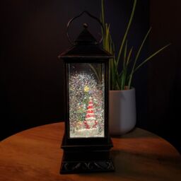 Samuel Alexander 28cm LED Christmas Glitter Water Spinner Antique Lantern Snowy Gonk Scene in Black - thumbnail 2