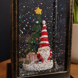 Samuel Alexander 28cm LED Christmas Glitter Water Spinner Antique Lantern Snowy Gonk Scene in Black - thumbnail 4