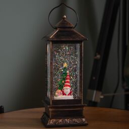 Samuel Alexander 28cm LED Christmas Glitter Water Spinner Antique Lantern Snowy Gonk Scene in Black - thumbnail 7