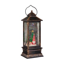 Samuel Alexander 28cm LED Christmas Glitter Water Spinner Antique Lantern Snowy Gonk Scene in Black - thumbnail 8