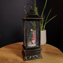 Samuel Alexander 28cm LED Christmas Glitter Water Spinner Antique Lantern Snowy Gonk Scene in Black - thumbnail 3