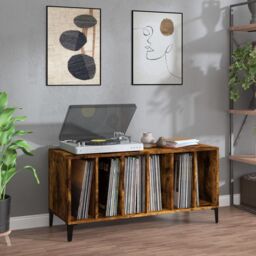 Berkfield Home Record Cabinet Smoked Oak 100x38x48 cm Engineered Wood in Brown - Size: 100 x 38 x 48 cm - thumbnail 1