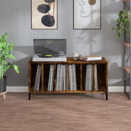 Berkfield Home Record Cabinet Smoked Oak 100x38x48 cm Engineered Wood in Brown - Size: 100 x 38 x 48 cm - thumbnail 3