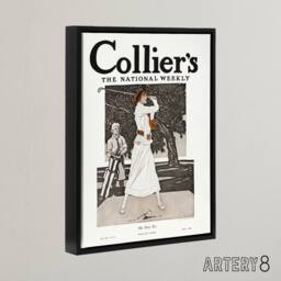 "Artery8 Woman Golfer First Tee Vintage Magazine Framed Canvas Wall Art Print in White - Size: W12"" x H16""" - thumbnail 2