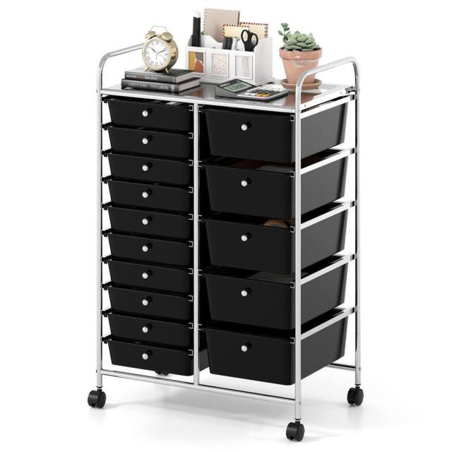 Gymax Art Craft Organizer With 15 Drawer Rolling Utility Cart Multipurpose in Black - image 1
