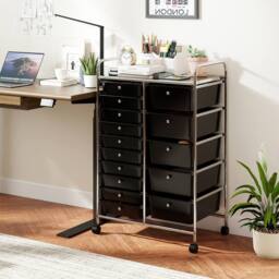 Gymax Art Craft Organizer With 15 Drawer Rolling Utility Cart Multipurpose in Black - thumbnail 3