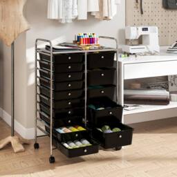 Gymax Art Craft Organizer With 15 Drawer Rolling Utility Cart Multipurpose in Black - thumbnail 4