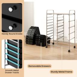 Gymax Art Craft Organizer With 15 Drawer Rolling Utility Cart Multipurpose in Black - thumbnail 9