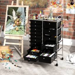 Gymax Art Craft Organizer With 15 Drawer Rolling Utility Cart Multipurpose in Black - thumbnail 5