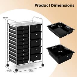 Gymax Art Craft Organizer With 15 Drawer Rolling Utility Cart Multipurpose in Black - thumbnail 2