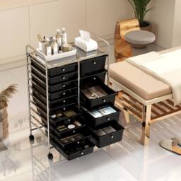 Gymax Art Craft Organizer With 15 Drawer Rolling Utility Cart Multipurpose in Black - thumbnail 6