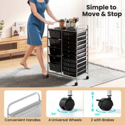 Gymax Art Craft Organizer With 15 Drawer Rolling Utility Cart Multipurpose in Black - thumbnail 8