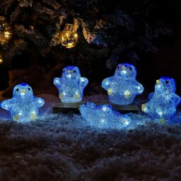 Samuel Alexander Set of 5 Battery Operated Light up Acrylic Christmas Penguins with LEDs in White - thumbnail 1