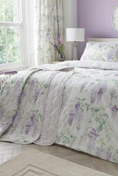 Dreams & Drapes 'Wisteria' Printed Reversible Duvet Cover Set in Lilac - Size: King - thumbnail 2