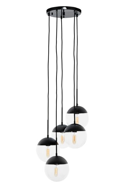 Orsina Gold Finish Five Pendant Lights, 5 Adjustable Hanging Lights, Globe Light Lamp, Warm Metallic Ceiling Lights in Black - image 1