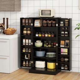 Gymax kitchen Pantry Cabinet Food Cabinet With Adjustable Shelves & 2 Doors in Black - thumbnail 4