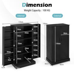 Gymax kitchen Pantry Cabinet Food Cabinet With Adjustable Shelves & 2 Doors in Black - thumbnail 2