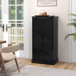 Gymax kitchen Pantry Cabinet Food Cabinet With Adjustable Shelves & 2 Doors in Black - thumbnail 5