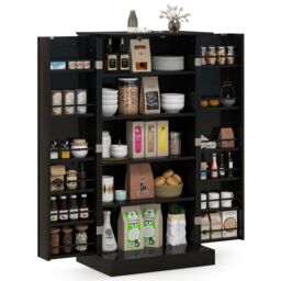 Gymax kitchen Pantry Cabinet Food Cabinet With Adjustable Shelves & 2 Doors in Black