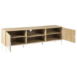 Wyld and Coco TV Stand Light Brown Wood Metal Legs Fits Up to 54 Inch TVs Cable - thumbnail 4