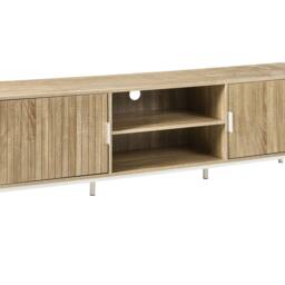 Wyld and Coco TV Stand Light Brown Wood Metal Legs Fits Up to 54 Inch TVs Cable - thumbnail 2