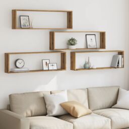 Berkfield Home Wall Cube Shelves 4 pcs Artisan Oak 100x15x30 cm Engineered Wood in Brown - Size: 100 x 15 x 30 cm - thumbnail 3