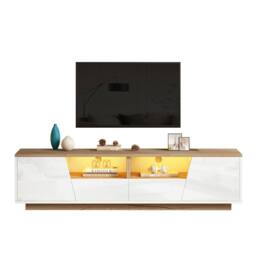 STILVORA TV Stand with LED Lighting, Drawers & Cabinets, White & Oak - thumbnail 5