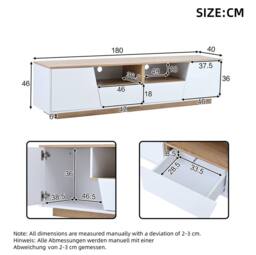 STILVORA TV Stand with LED Lighting, Drawers & Cabinets, White & Oak - thumbnail 4