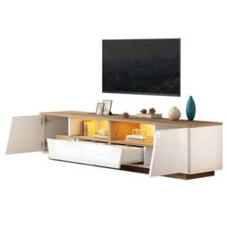 STILVORA TV Stand with LED Lighting, Drawers & Cabinets, White & Oak - thumbnail 6